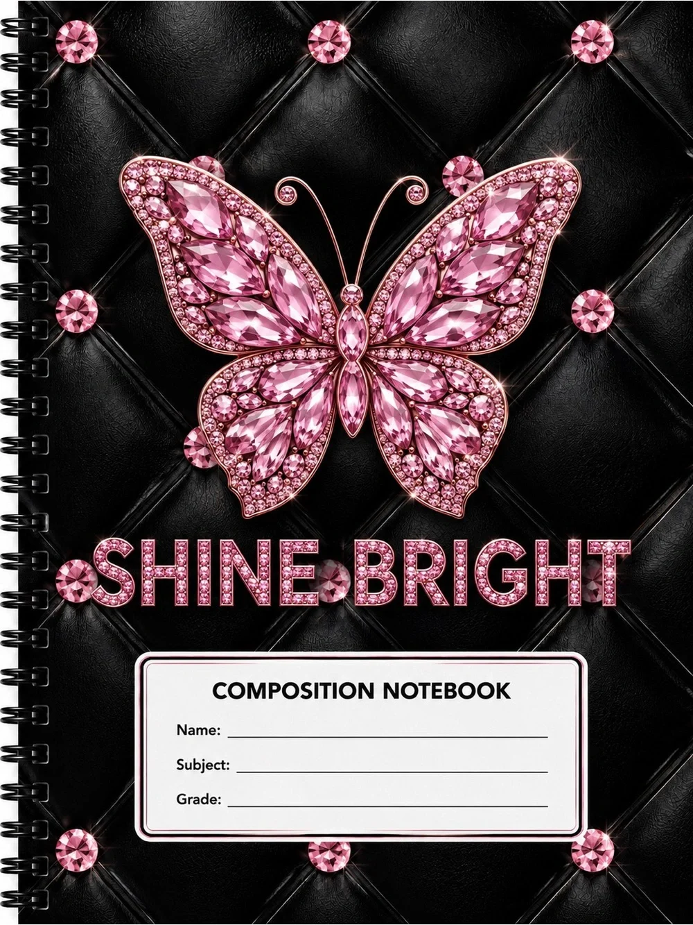 Shine Bright Pink Butterfly Composition Notebook - Black Cover